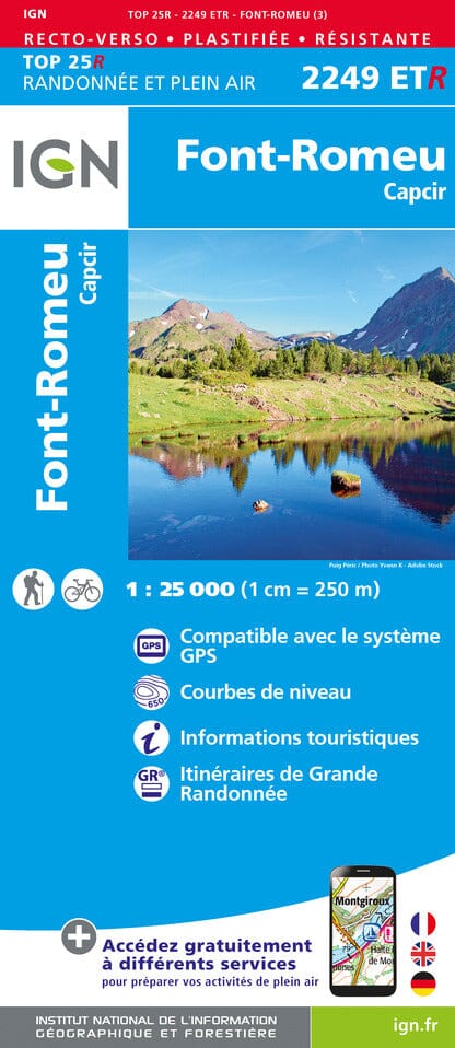Carte TOP 25 n° 2249 ETR (résistante) - Font-Romeu, Capcir (Pyrénées) | IGN carte pliée IGN 