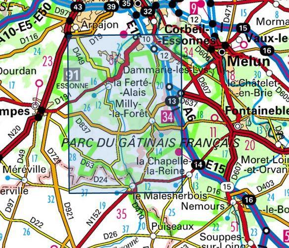 Carte TOP 25 n° 2316 ET - Milly-la-Forêt, Malesherbes, La Ferté-Alais | IGN carte pliée IGN 