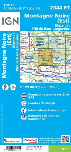 Carte TOP 25 n° 2344 ET - Montagne Noire (Est), Mazamet, PNR du Haut Languedoc | IGN carte pliée IGN 