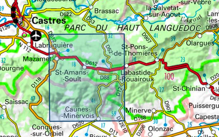 Carte TOP 25 n° 2344 ET - Montagne Noire (Est), Mazamet, PNR du Haut Languedoc | IGN carte pliée IGN 