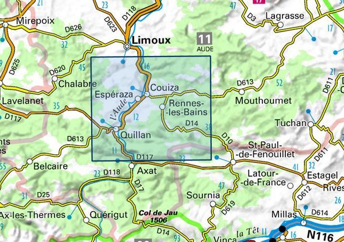 Carte TOP 25 n° 2347 OT - Quillan & Alet-les-bains (Pyrénées) | IGN carte pliée IGN 