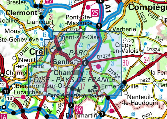 Carte TOP 25 n° 2412 OT - Forêts de Chantilly, d'Halatte et d'Ermenonville | IGN carte pliée IGN 