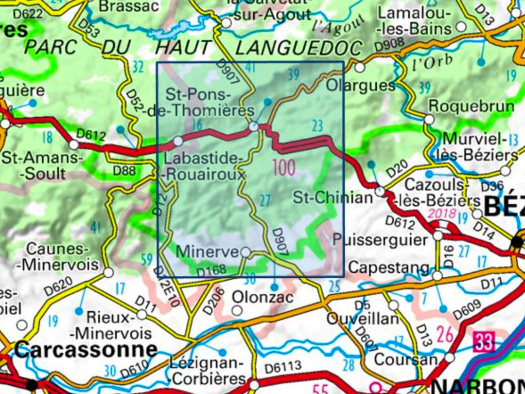 Carte TOP 25 n° 2444 ET - Somail, Minervois, St-Pons-de-Thomières, PNR du Haut-Languedoc | IGN carte pliée IGN 