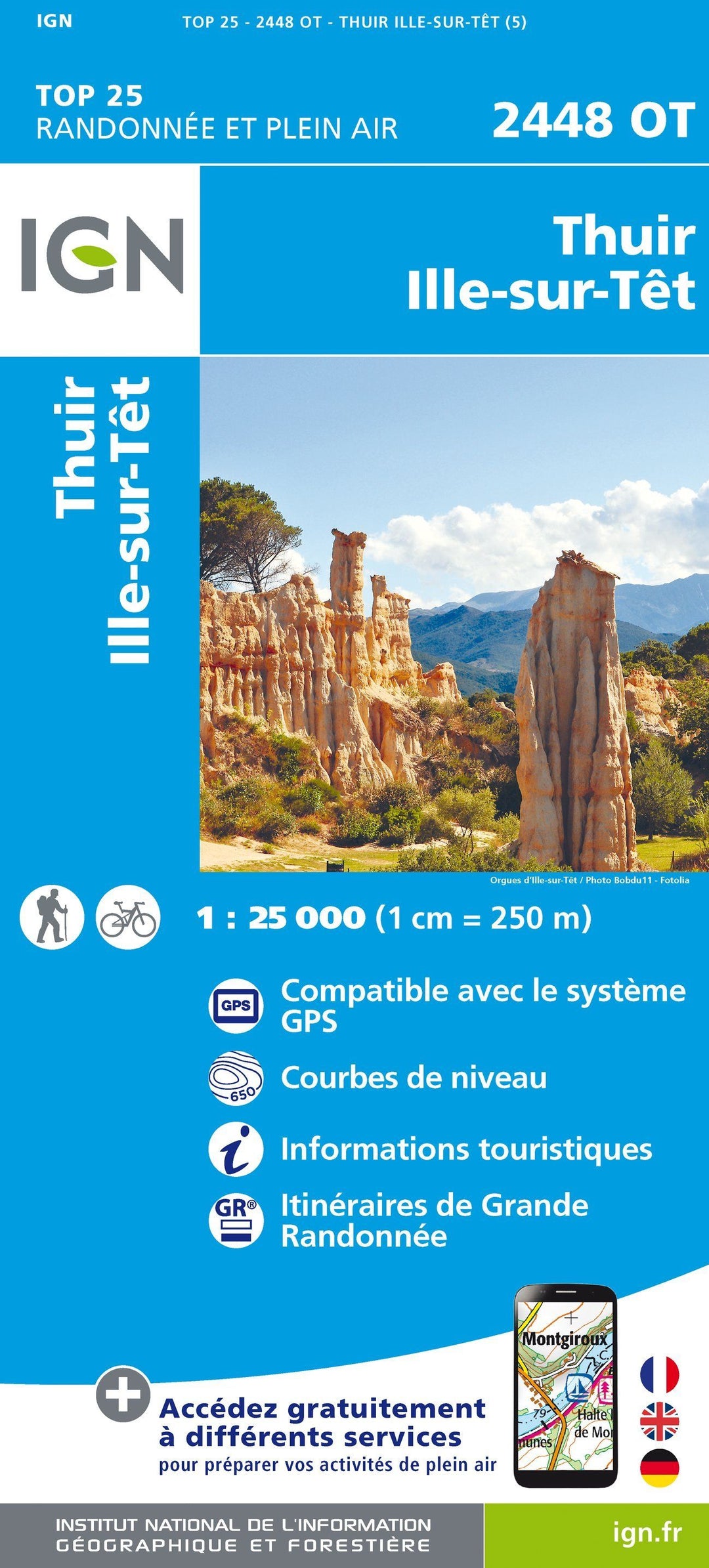 Carte TOP 25 n° 2448 OT - Thuir & Ille-sur-Têt (Pyrénées Orientales) | IGN carte pliée IGN 