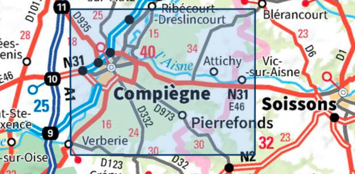 Carte TOP 25 n° 2511 OT - Forêts de Compiègne et de Laigue | IGN carte pliée IGN 