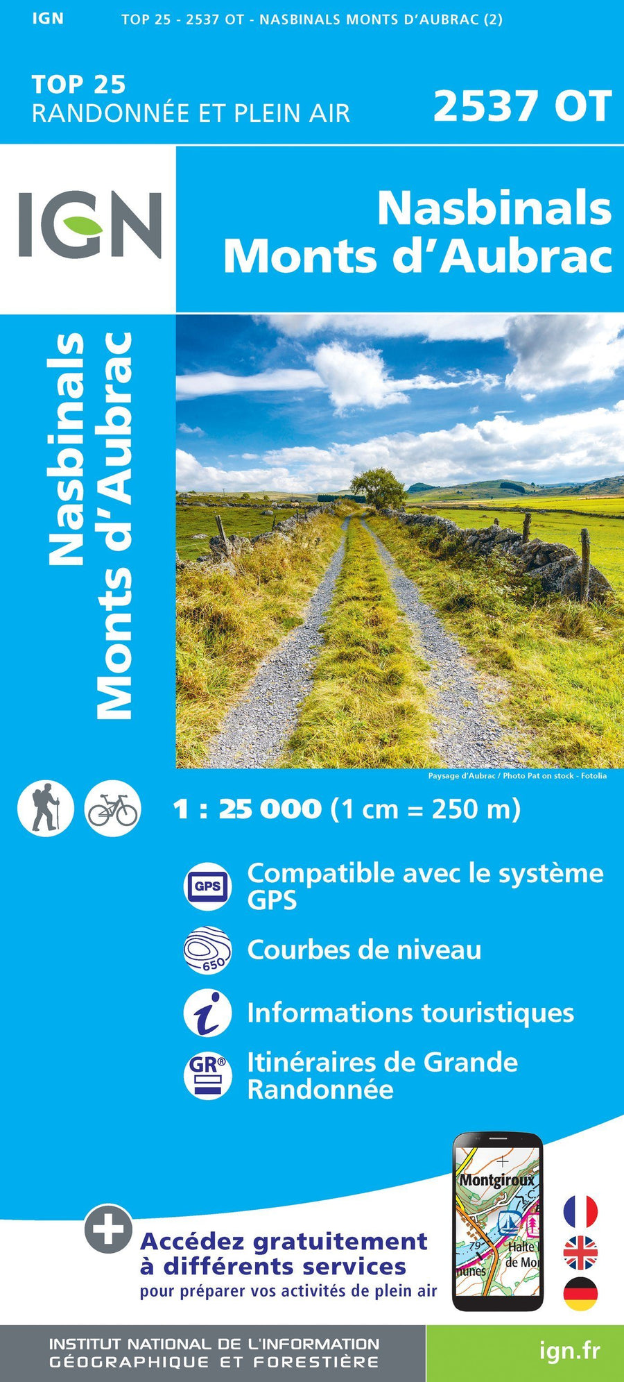 Carte TOP 25 n° 2537 OT - Nasbinals, Monts d'Aubrac | IGN carte pliée IGN 