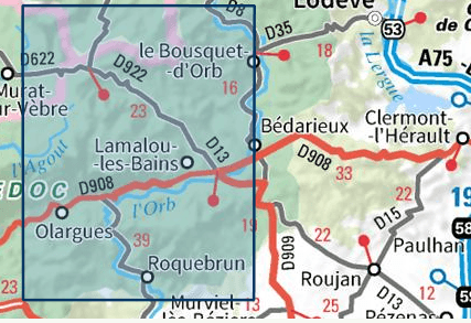 Carte TOP 25 n° 2543 OT - Lamalou-les-Bains, L'Espinouse, Le Caroux, PNR du Haut-Languedoc | IGN carte pliée IGN 
