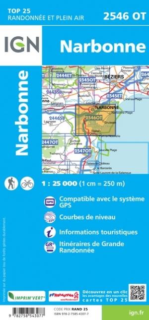 Carte TOP 25 n° 2546 OT - Narbonne | IGN carte pliée IGN 