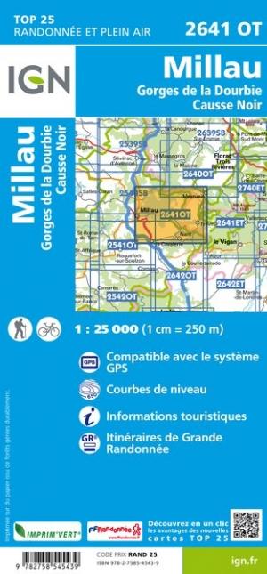Carte TOP 25 n° 2641 OT - Millau, Gorges de la Dourbie, Causse Noir | IGN carte pliée IGN 