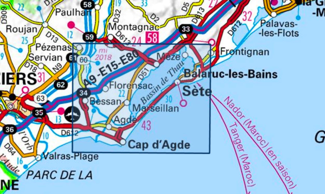Carte TOP 25 n° 2645 ET - Sète, Cap d'Agde, Etang de Thau | IGN carte pliée IGN 