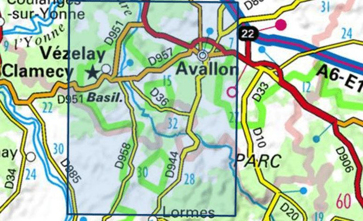 Carte TOP 25 n° 2722 ET - Avallon, Vézelay et PNR du Morvan - VERSION MURALE ET PLASTIFIEE | IGN - Série Bleue carte murale grand tube IGN 