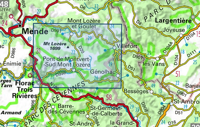 Carte TOP 25 n° 2739 OT - Mont Lozère, Florac, Parc national des Cévennes | IGN carte pliée IGN 