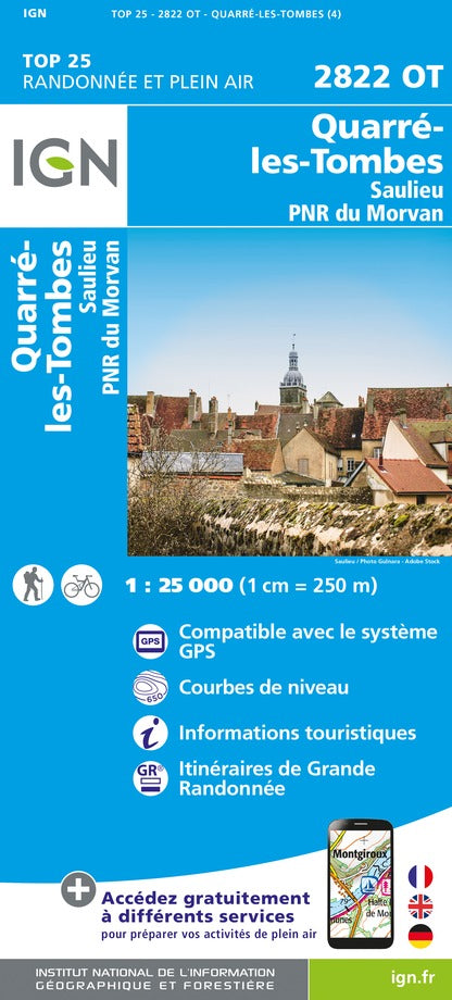 Carte TOP 25 n° 2822 OT - Quarré-Les-Tombes, Saulieu & PNR du Morvan | IGN carte pliée IGN 