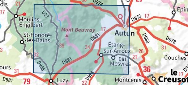 Carte TOP 25 n° 2824 OT - Autun, Mont Beuvray, PNR du Morvan | IGN carte pliée IGN 