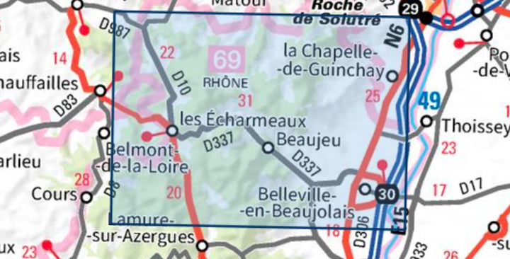 Carte TOP 25 n° 2929 ET- Beaujeu, Belleville, Haut Beaujolais | IGN carte pliée IGN 