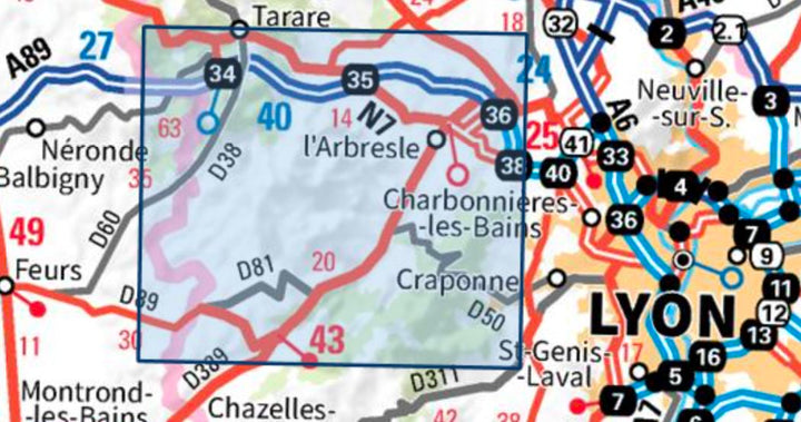 Carte TOP 25 n° 2931 ET - L'Arbresle, Monts de Tarare, Col de la Luère | IGN carte pliée IGN 