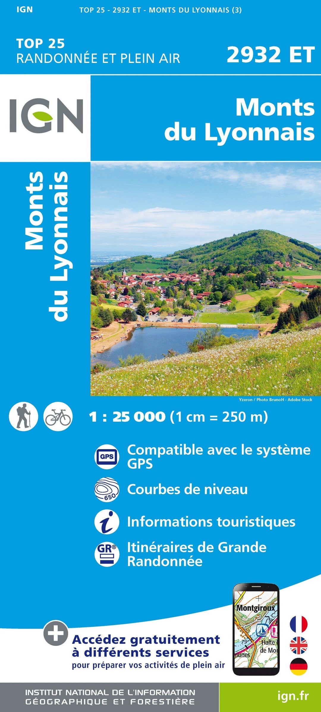 Carte TOP 25 n° 2932 ET - Monts du Lyonnais | IGN carte pliée IGN 