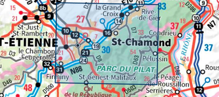 Carte TOP 25 n° 2933 ET - Massif du Pilat, St-Etienne, St-Chamond, PNR du Pilat | IGN carte pliée IGN 