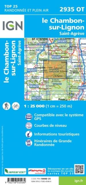 Carte TOP 25 n° 2935 OT - Le Chambon-sur-Lignon, St-Agrève | IGN carte pliée IGN 