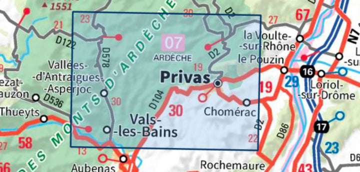 Carte TOP 25 n° 2937 OT - Privas, Vals-les-Bains, PNR des Monts d'Ardèche | IGN carte pliée IGN 