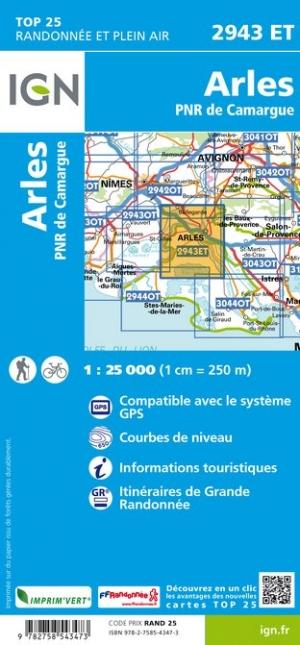 Carte TOP 25 n° 2943 ET - Arles & PNR de Camargue | IGN carte pliée IGN 