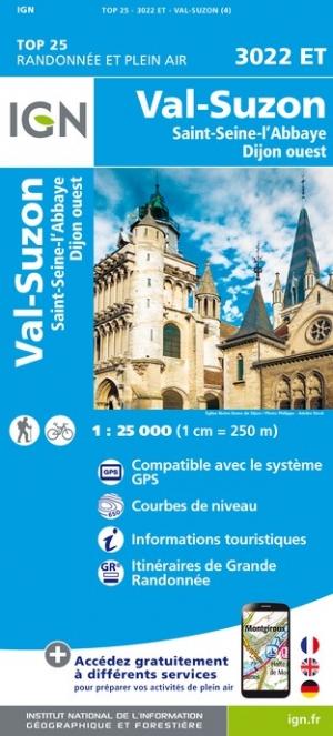 Carte TOP 25 n° 3022 ET - Val-Suzon, Saint-Seine-l'Abbaye, Dijon Ouest | IGN carte pliée IGN 