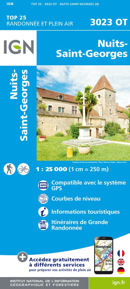 Carte TOP 25 n° 3023 OT - Nuits-Saint-Georges | IGN carte pliée IGN 