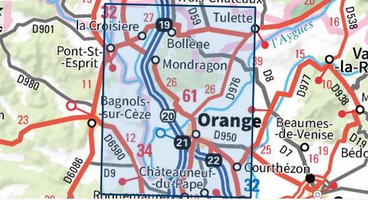Carte TOP 25 n° 3040 OT- Orange, Massif d'Uchaux | IGN carte pliée IGN 