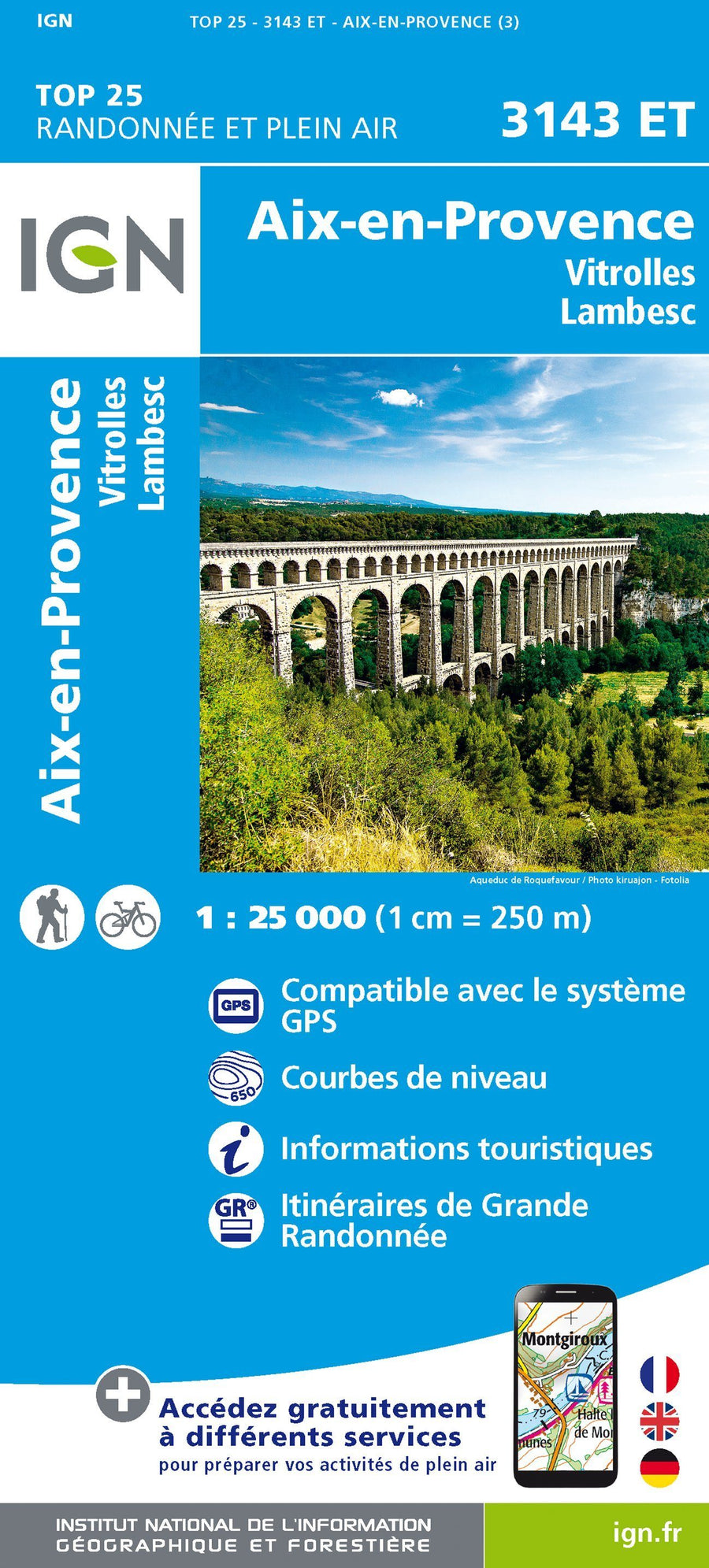 Carte TOP 25 n° 3143 ET - Aix en Provence, Vitrolles, Lambesc | IGN carte pliée IGN 