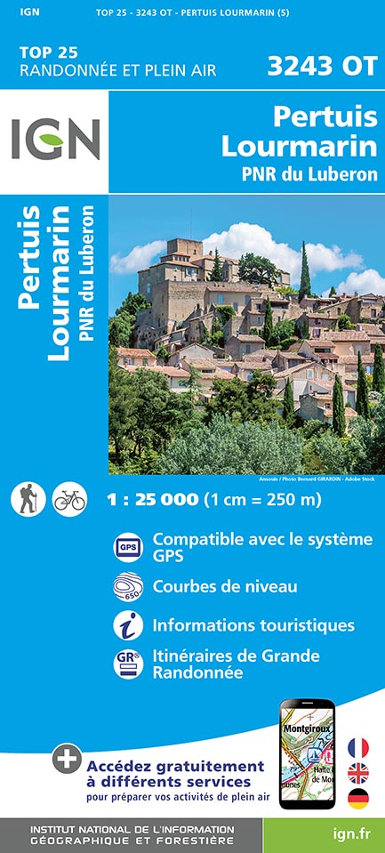 Carte TOP 25 n° 3243 OT - Pertuis, Lourmarin & PNR du Lubéron | IGN carte pliée IGN 
