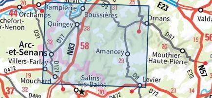 Carte TOP 25 n° 3324 ET - Arc-et-Senans, Quingey, Vallées de la Loue et du Lison | IGN carte pliée IGN 