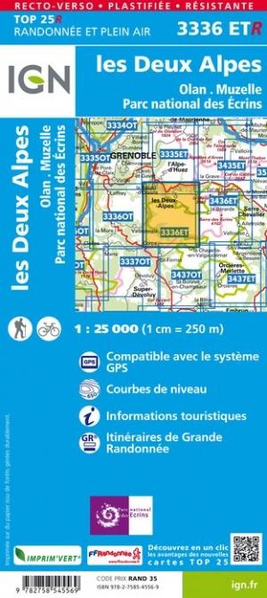 Carte TOP 25 N° 3336 ETR (résistante) - Les Deux Alpes, Olan, Muzelle ...