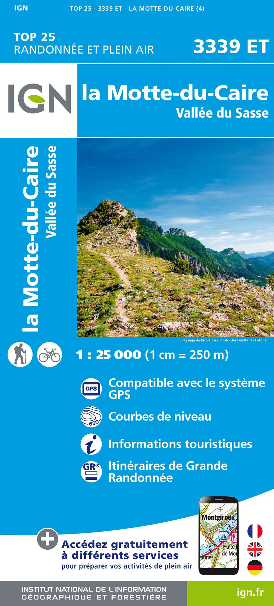Carte TOP 25 n° 3339 ET - La Motte du Caire & Vallée du Sasse (Alpes) | IGN carte pliée IGN 