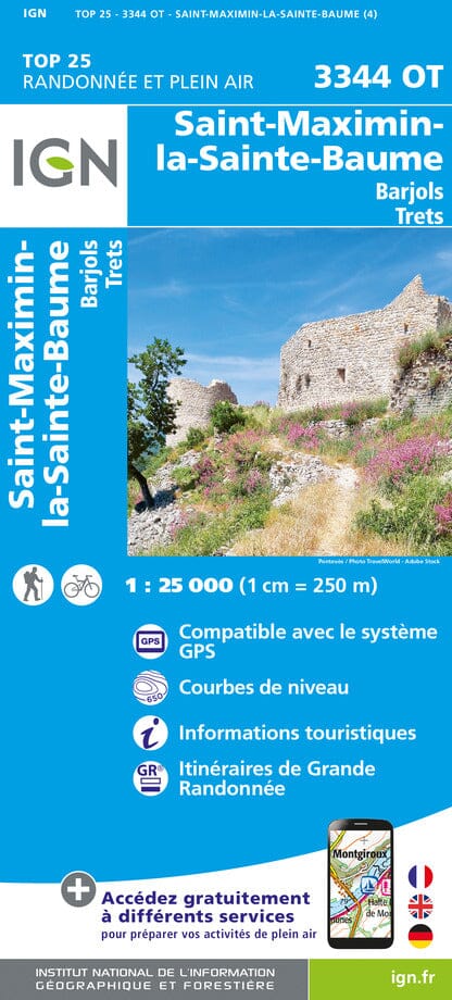 Carte TOP 25 n° 3344 OT - Saint-Maximin-la-Sainte-Baume | IGN carte pliée IGN 