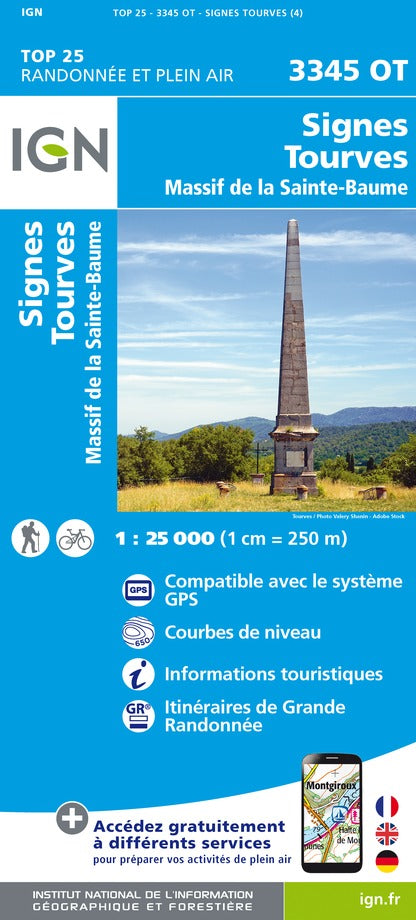 Carte TOP 25 n° 3345 OT - Signes, Tourves, Massif de la Sainte-Baume | IGN carte pliée IGN 