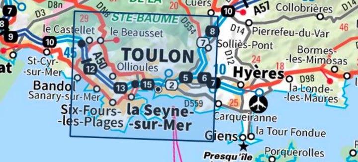 Carte TOP 25 n° 3346 OT - Toulon, Le Gros Cerveau, Mont Faron | IGN carte pliée IGN 