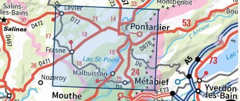 Carte TOP 25 n° 3425 OT - Pontarlier, Levier, Lac de St-Point | IGN carte pliée IGN 