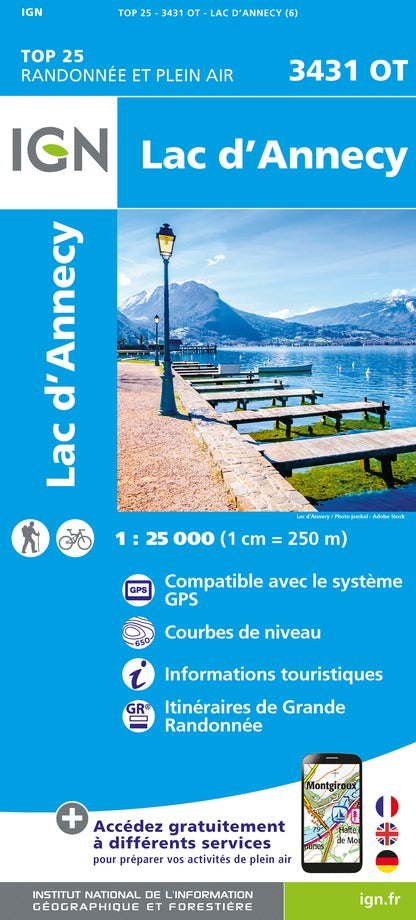 Carte TOP 25 n° 3431 OT - Lac d'Annecy (Alpes) | IGN carte pliée IGN 