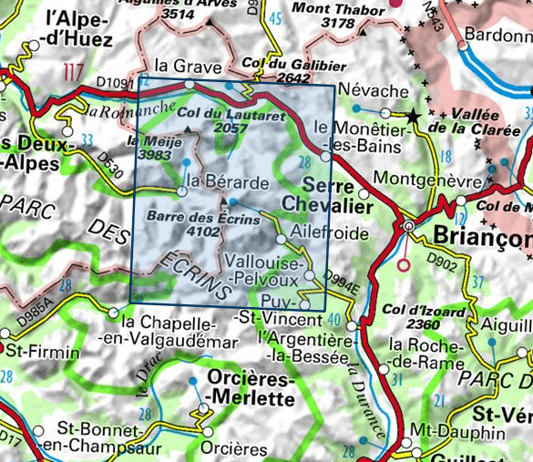 Carte TOP 25 n° 3436 ET - Meije, Mont Pelvoux (Parc National des Ecrins, Alpes) | IGN carte pliée IGN 