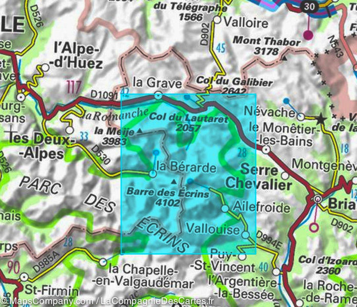 Carte IGN TOP 25 n° 3436 ETR (résistante) - Meije, Mont Pelvoux (PN des Ecrins, Alpes) - La Compagnie des Cartes