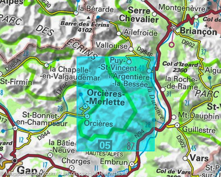 Carte IGN TOP 25 n° 3437 ETR (Résistante) - Orcières-Merlette (PN des Ecrins, Alpes) - La Compagnie des Cartes