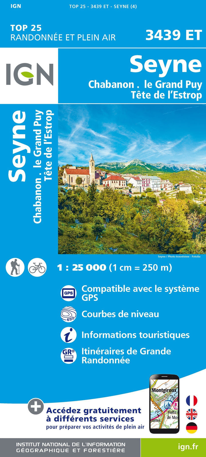 Carte TOP 25 n° 3439 ET - Seyne, Chabanon, Grand Puy (Alpes) | IGN carte pliée IGN 