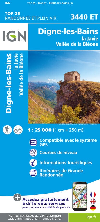 Carte TOP 25 n° 3440 ET - Digne-les-Bains, la Javie & Vallée de la Bléone | IGN carte pliée IGN 