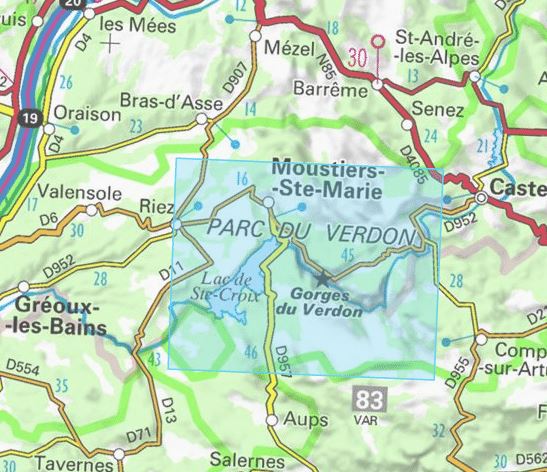 Carte TOP 25 n° 3442 OT - Gorges du Verdon, Moustiers-Ste-Marie & Lac de Ste Croix (PNR du Verdon) | IGN carte pliée IGN 