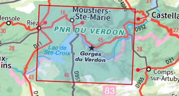 Carte TOP 25 n° 3442 OTR (résistante) - Gorges du Verdon, Moustiers-Ste-Marie & lac de Ste Croix (PNR du Verdon) | IGN carte pliée IGN 