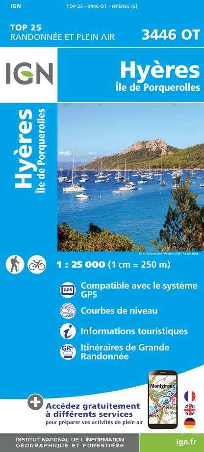 Carte TOP 25 n° 3446 OT - Hyères, Ile de Porquerolles | IGN carte pliée IGN 