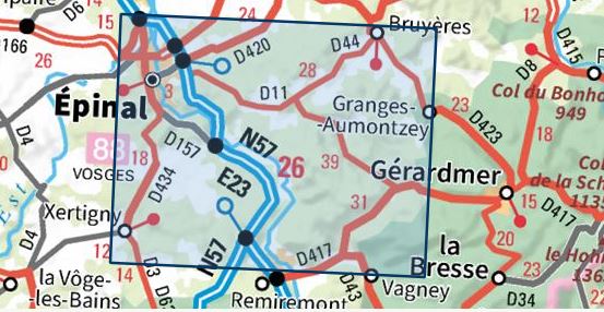 Carte TOP 25 n° 3518 OT - Epinal, Bruyères, Vallée de la Moselle | IGN carte pliée IGN 