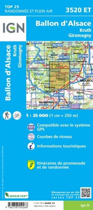 Carte TOP 25 n° 3520 ET - Giromagny, Kruth, Ballon d'Alsace | IGN carte pliée IGN 