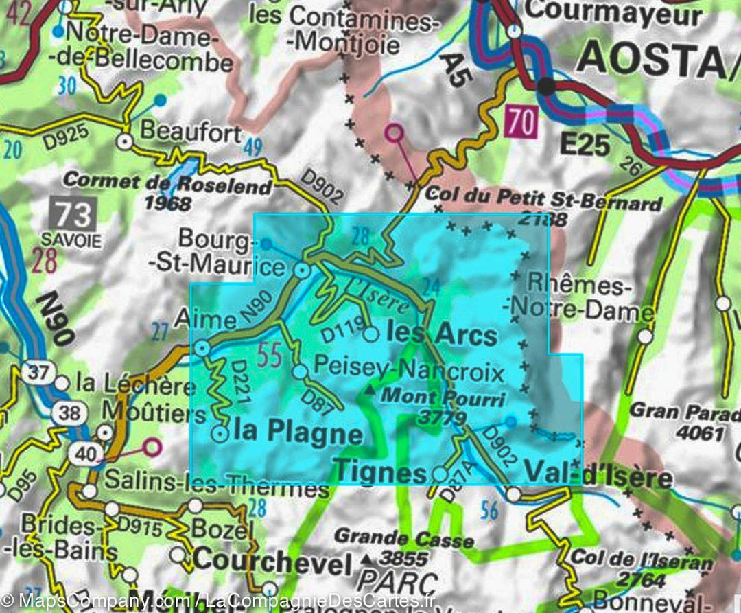 Carte TOP 25 n° 3532 ETR (résistante) - Les Arcs & La Plagne (PN de la Vanoise, Alpes) | IGN carte pliée IGN 
