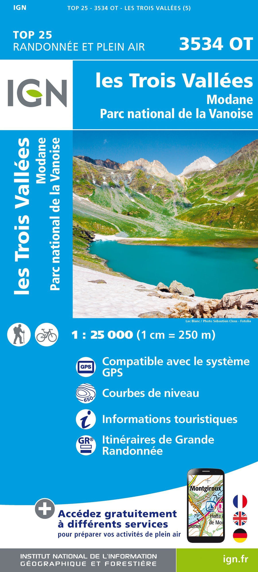 Carte TOP 25 n° 3534 OT - Les Trois Vallées & Modane (PN de la Vanoise) | IGN carte pliée IGN 